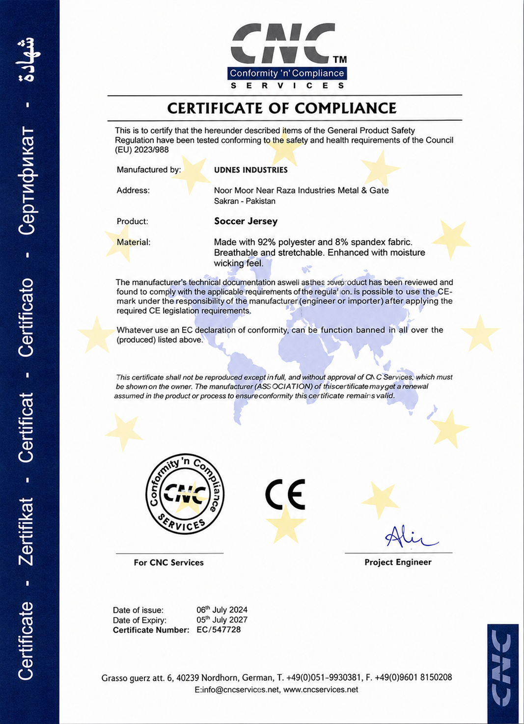 CE compliance certificate